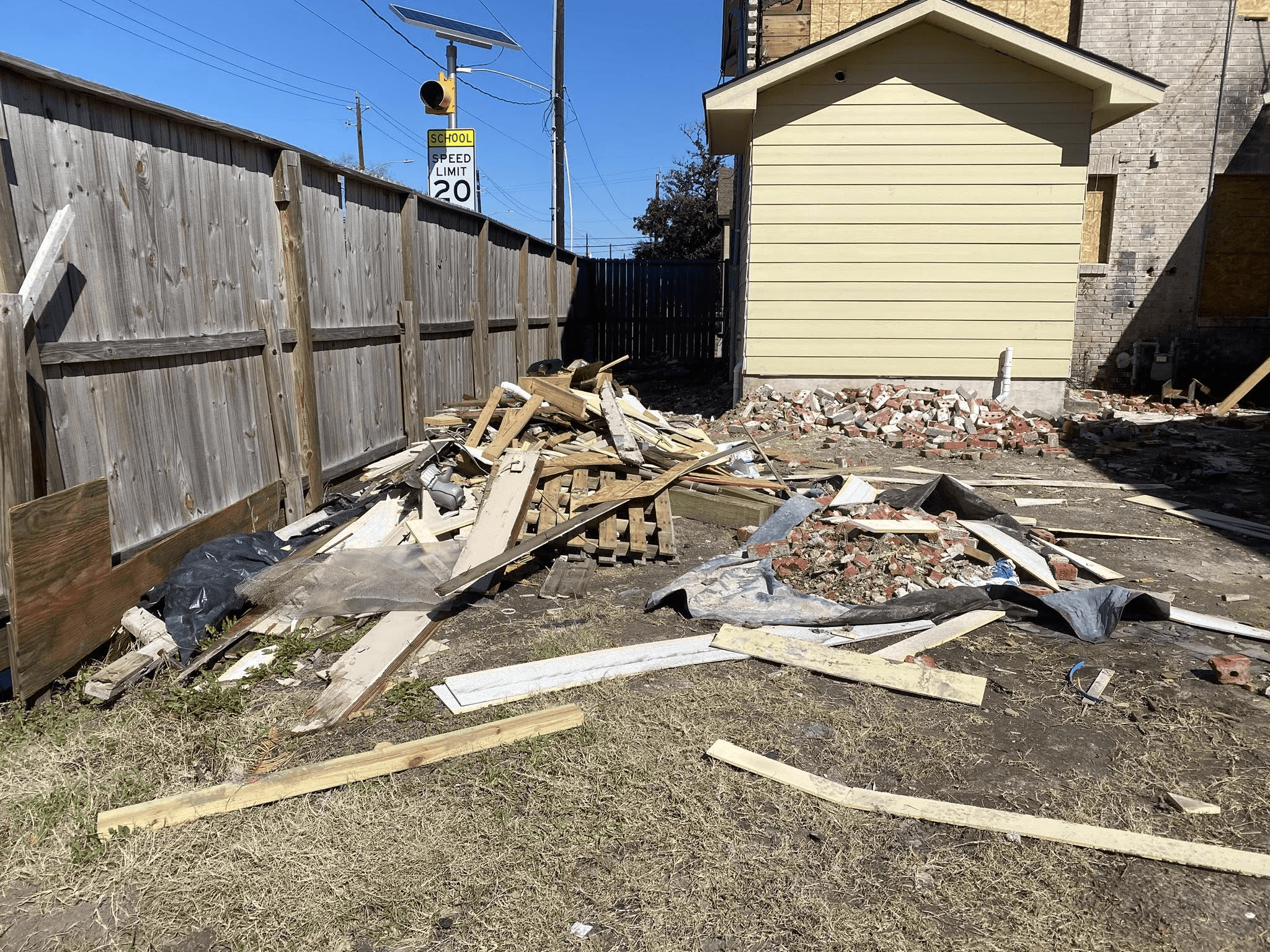 Construction debris pile ready for removal