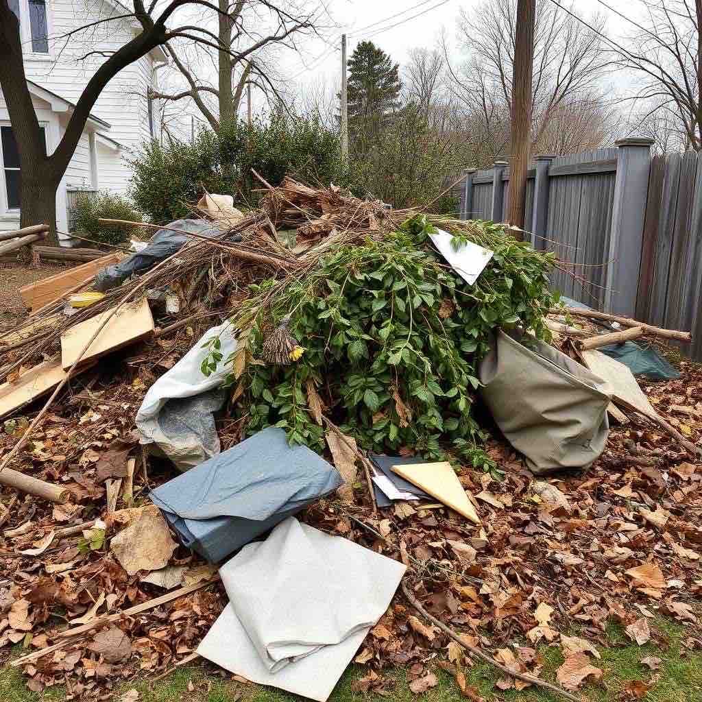 Yard waste and brush pile ready for removal